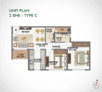 Unit Plan 2 Bhk - Type C