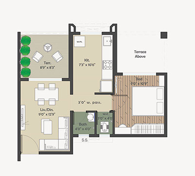 1 BHK Sample Unit Plan