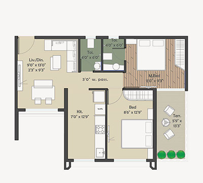 2 BHK Sample Unit Plan